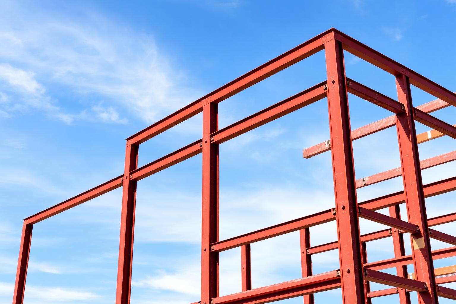 Square tube steel framing of a building under construction